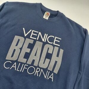 Vtg Venice Beach California Sweatshirt Adult L Navy Blue Pullover Crewneck 90s